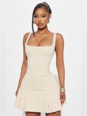 Fashion Nova Cream Square Neck Mini Dress